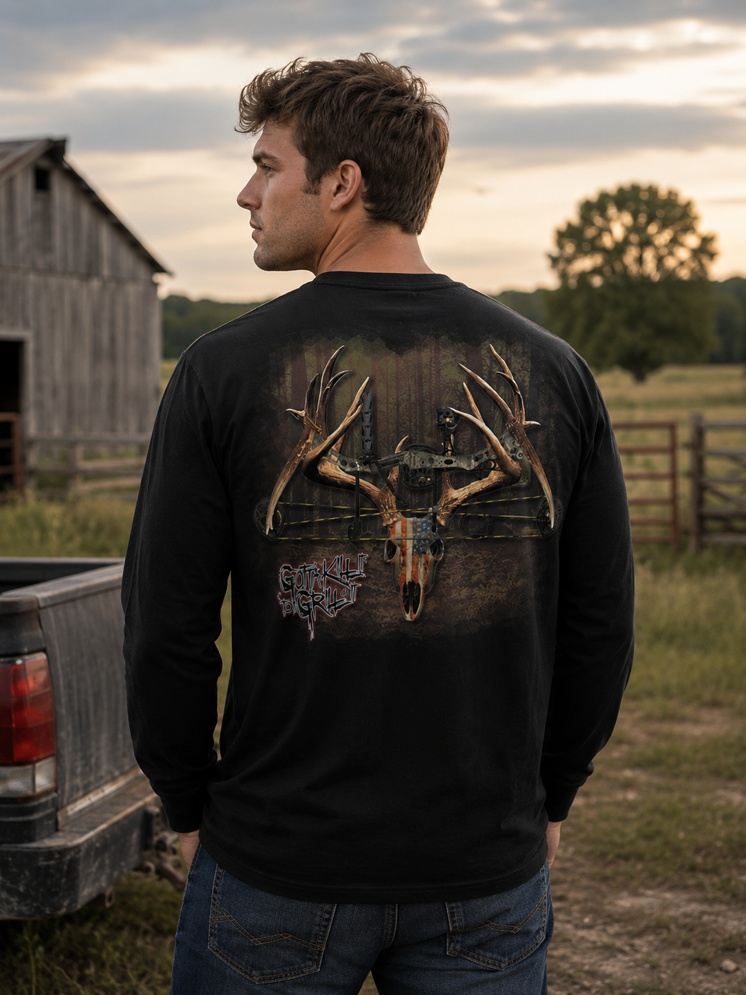Gotta Kill It To Grill It USA Bow Deer Skull Unisex Long Sleeve T-Shirt