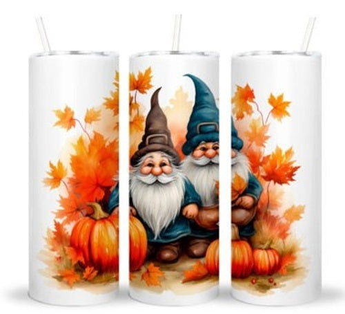 Fall Gnomes with Pumpkins  20 oz Skinny Tumbler Cup With Straw