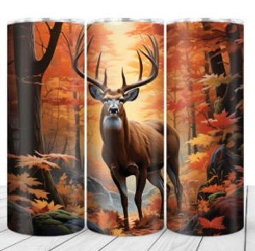 Fall Deer Buck in the Forrest 20 oz Skinny Tumbler Cup With Straw