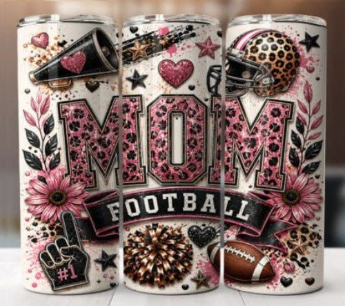 Football Mom Leopard 20 oz Skinny Tumbler Cup With Straw
