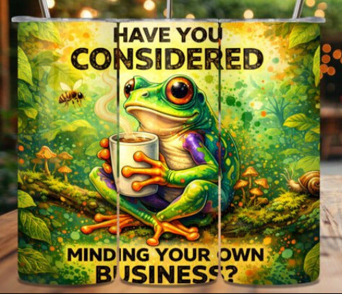 Frog Minding Your Own Business 20 oz Skinny Tumbler Cup With Straw