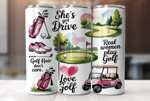 Golf Girl Woman 20 oz Skinny Tumbler Cup With Straw