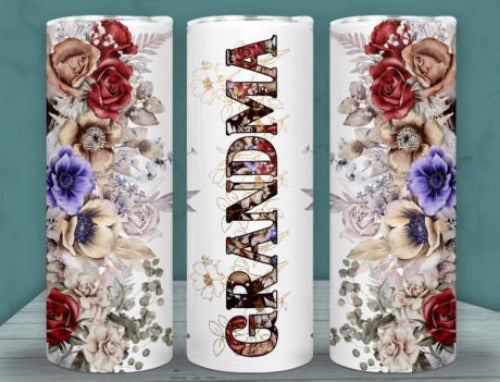 Grandma Flowers 20 oz Skinny Tumbler Cup With Straw