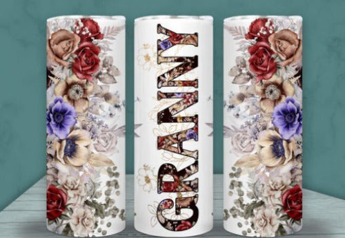 Granny Flowers 20 oz Skinny Tumbler Cup With Straw