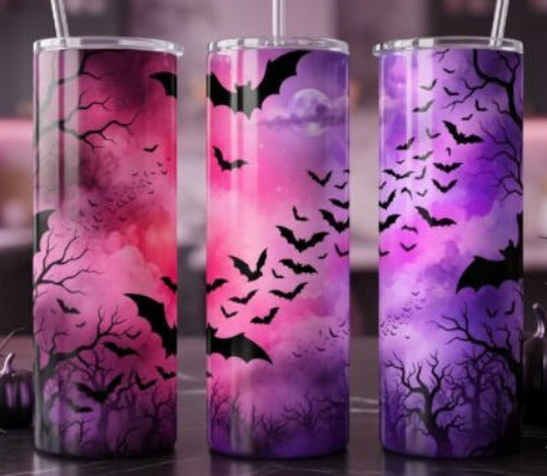 Halloween Spooky Bats 20 oz Skinny Tumbler Cup With Straw