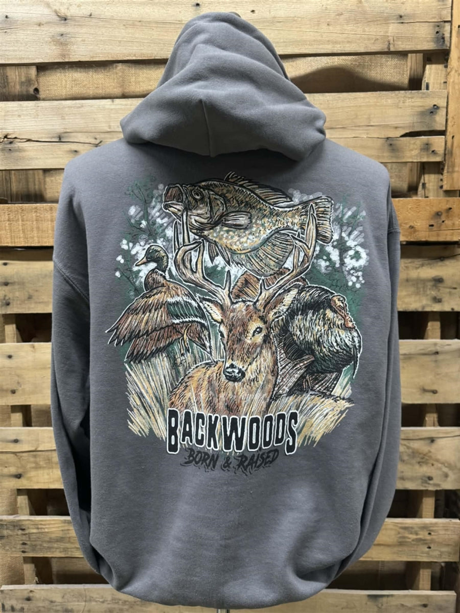 Backwoods Wildlife Scene Long Sleeve Unisex Hoodie