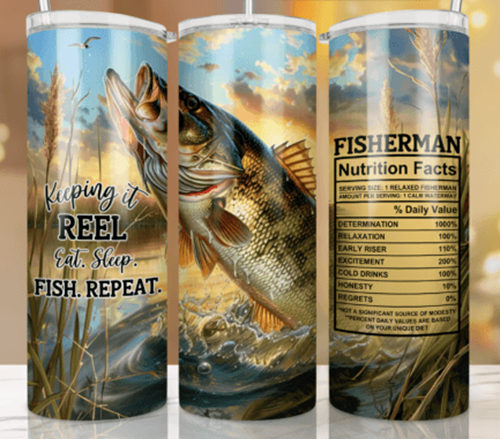 Keeping it Reel Fishing 20 oz Skinny Tumbler Cup With Straw