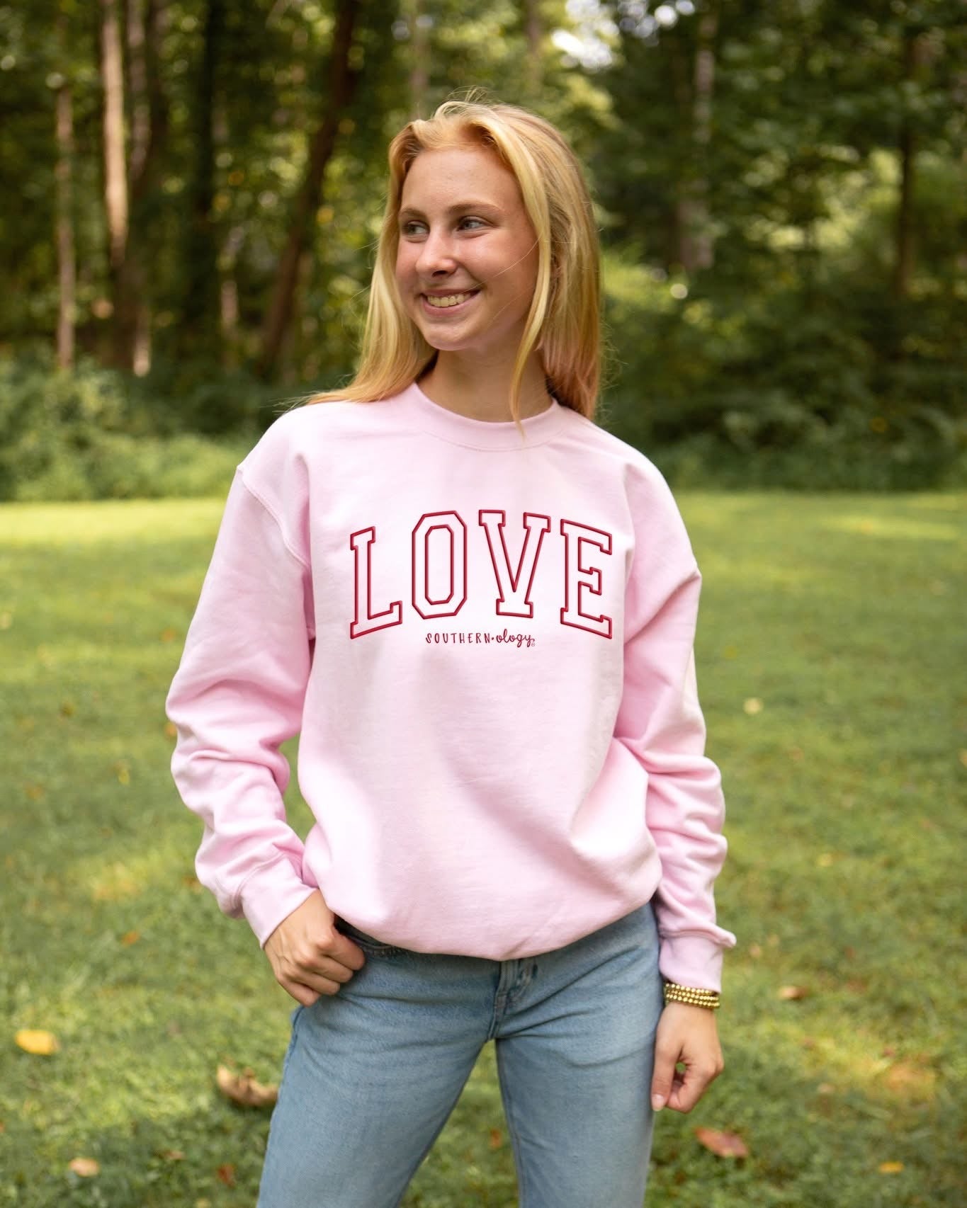 Southernology Love Varsity Block Crew Sweatshirt