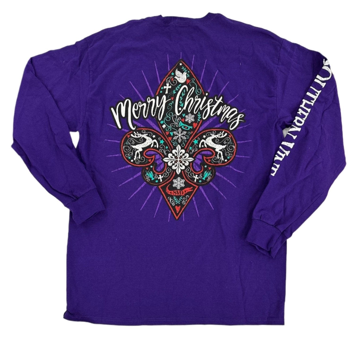 Southern Vine Fleur De Lis Christmas Holiday Long Sleeve T-Shirt