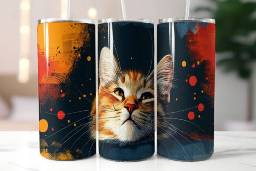 Cat Portrait 20 oz Skinny Tumbler Cup With Straw