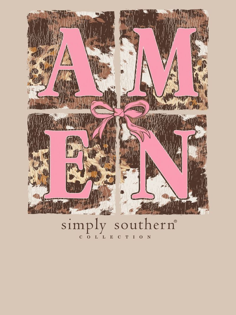 Simply Southern Leopard Cow Print Amen Bow Long Sleeve T-Shirt