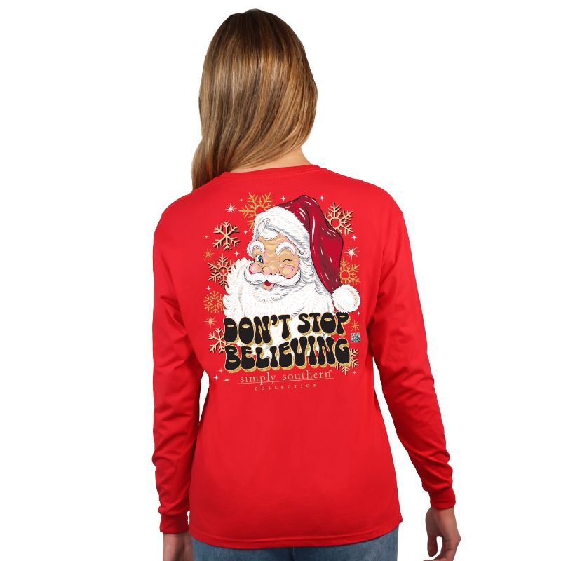 Simply Southern Believe Santa Christmas Long Sleeve T-Shirt