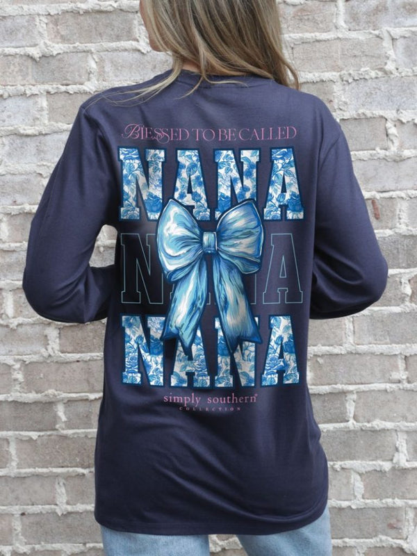 Simply Southern Blessed Nana Bow Long Sleeve T-Shirt - SimplyCuteTees