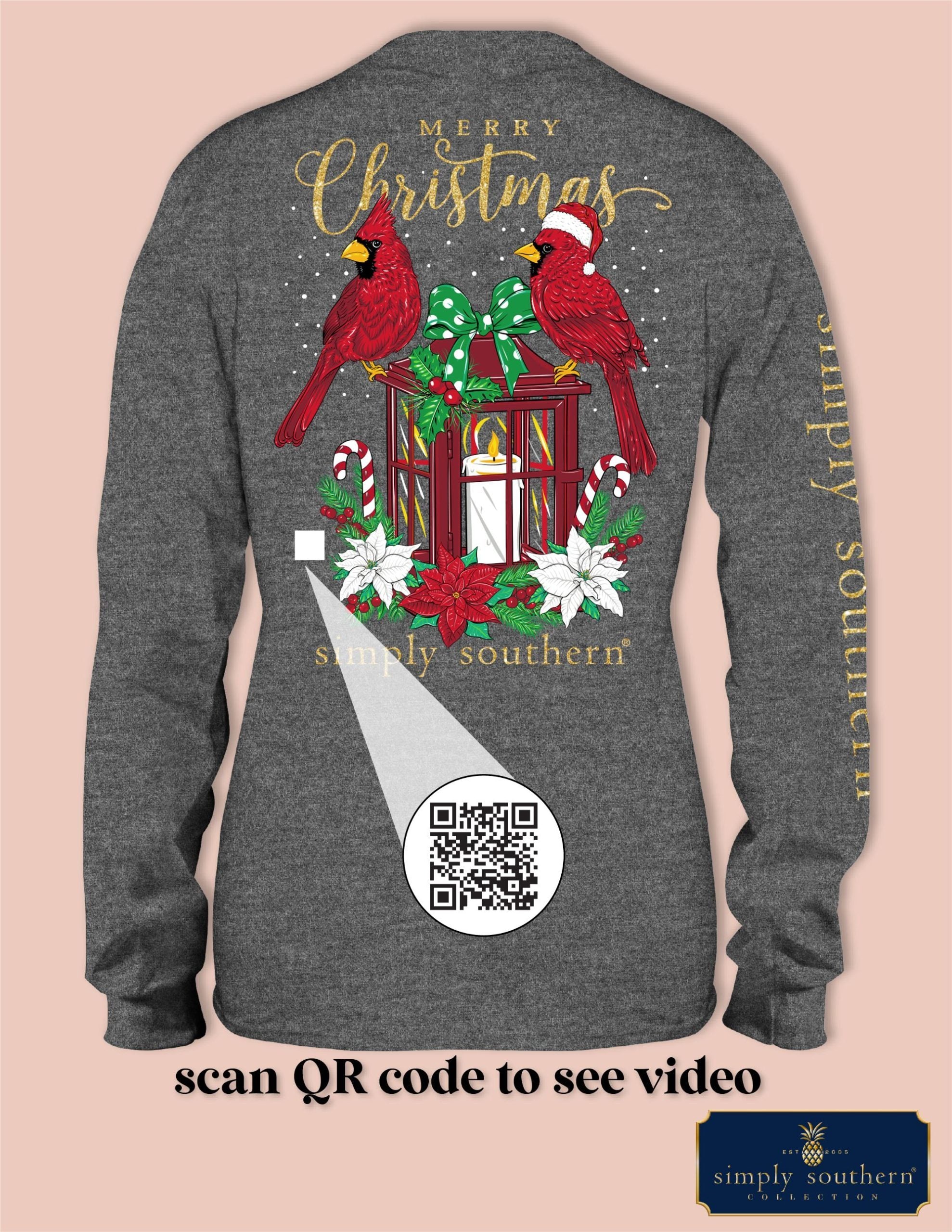 Simply Southern Merry Christmas Cardinal Long Sleeve T-Shirt