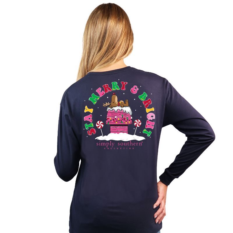 Simply Southern Merry &amp; Bright Deer Holiday Long Sleeve T-Shirt