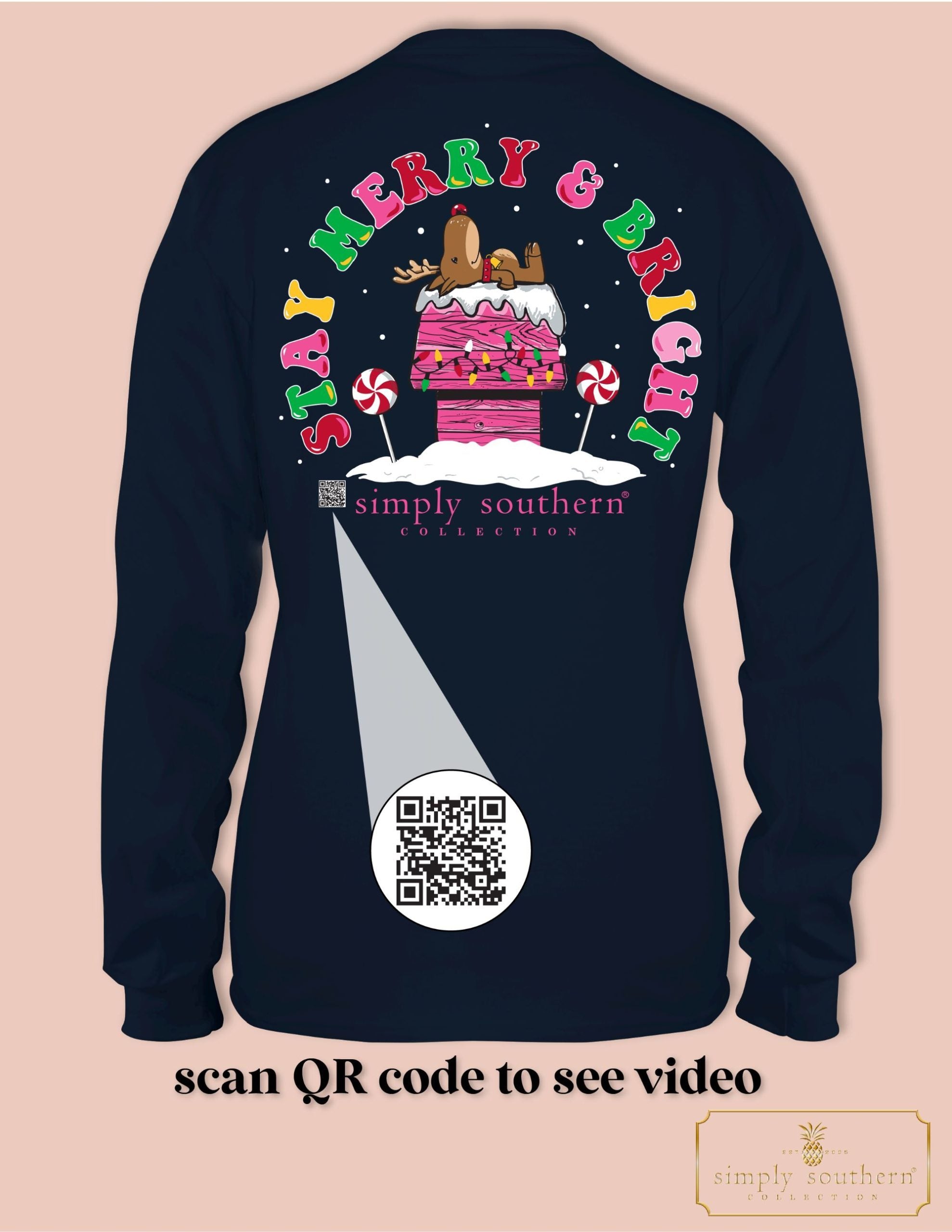Simply Southern Merry &amp; Bright Deer Holiday Long Sleeve T-Shirt