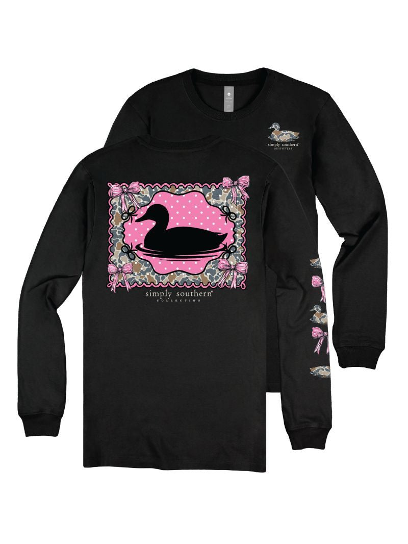 Simply Southern Camo Pink Bows Duck Long Sleeve T-Shirt