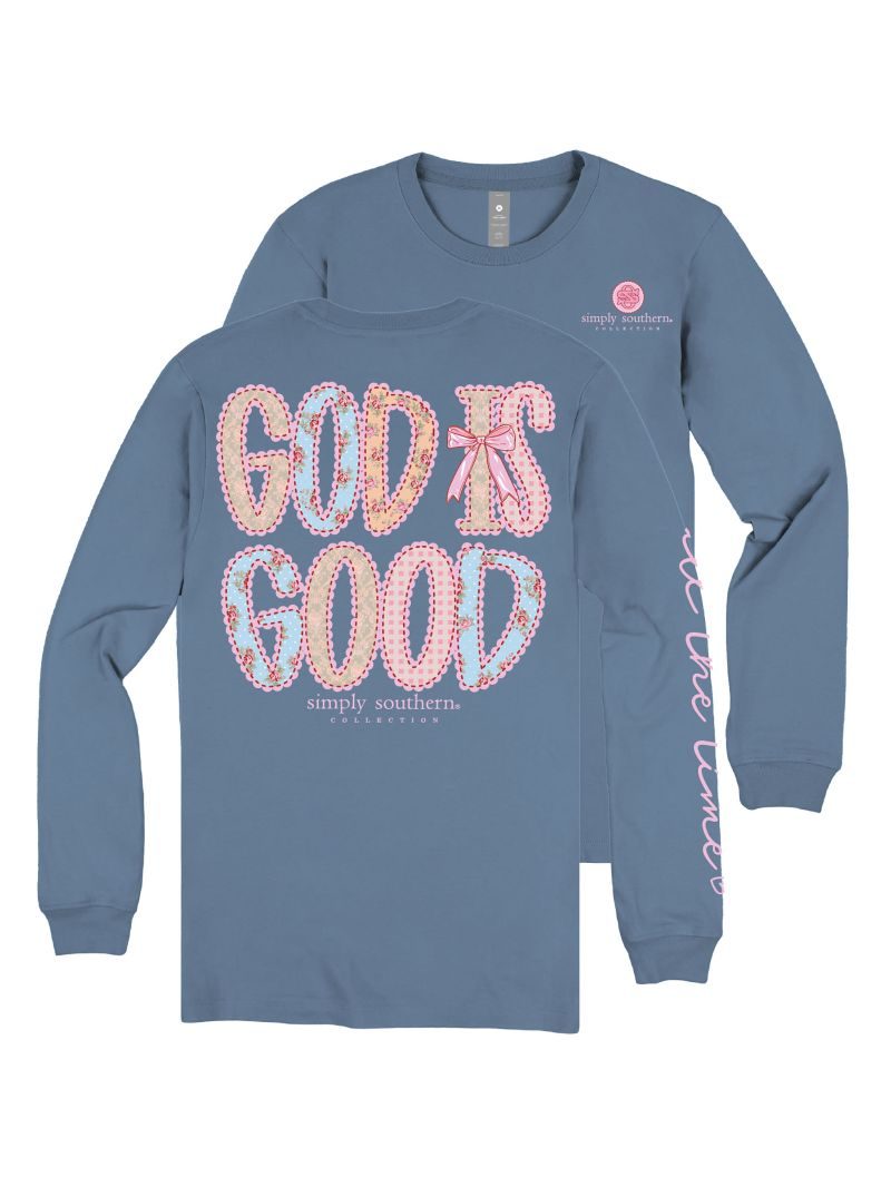 Simply Southern God Is Good Stitched Patterns Long Sleeve T-Shirt
