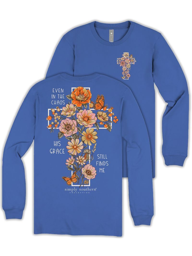 Simply Southern His Grace Flower Cross Long Sleeve T-Shirt