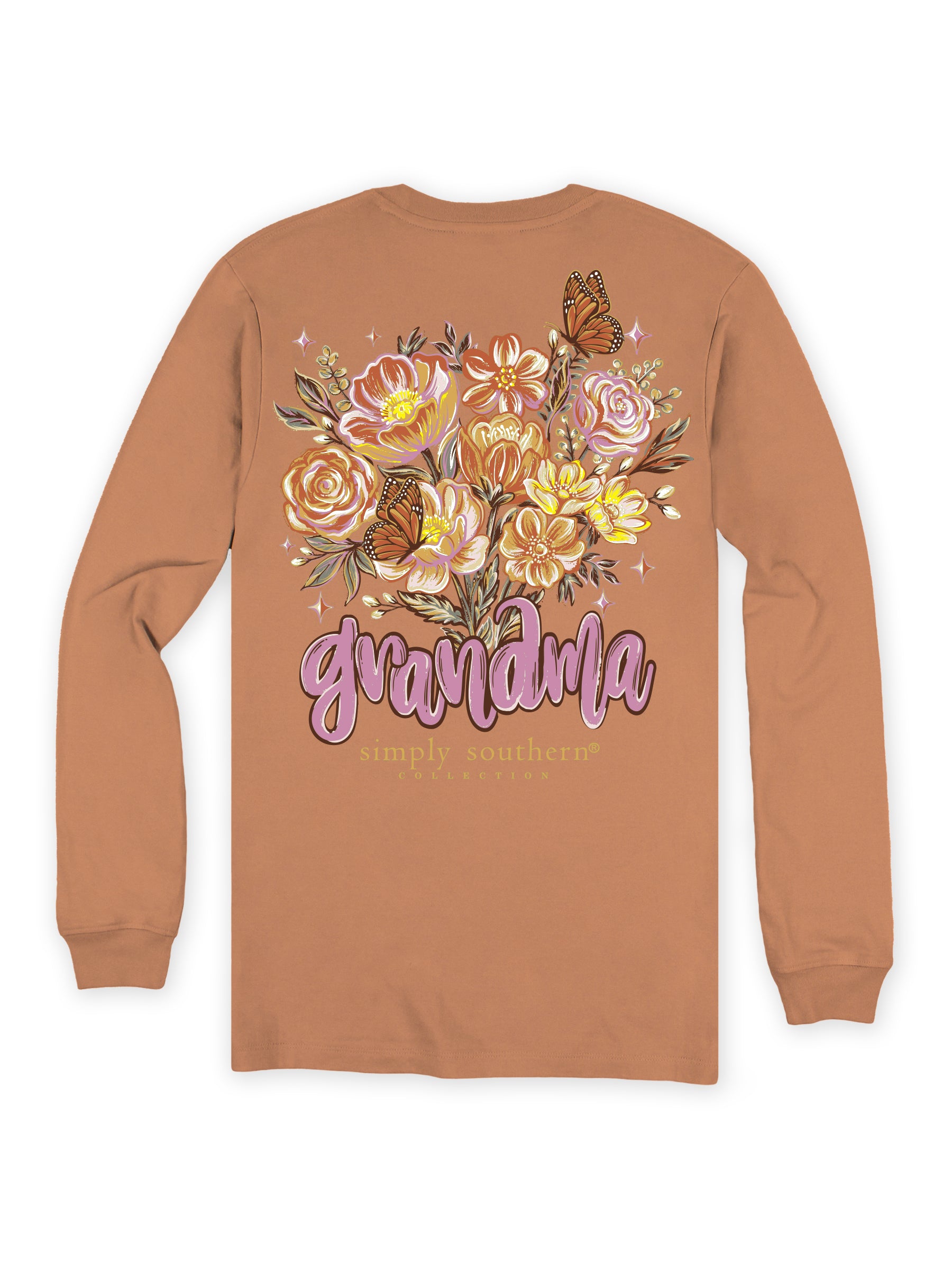 Simply Southern Grandma Flowers Chestnut Long Sleeve T-Shirt