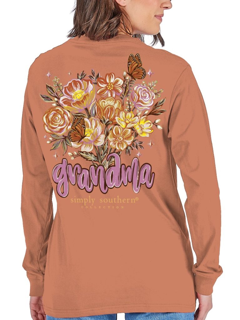 Simply Southern Grandma Flowers Chestnut Long Sleeve T-Shirt