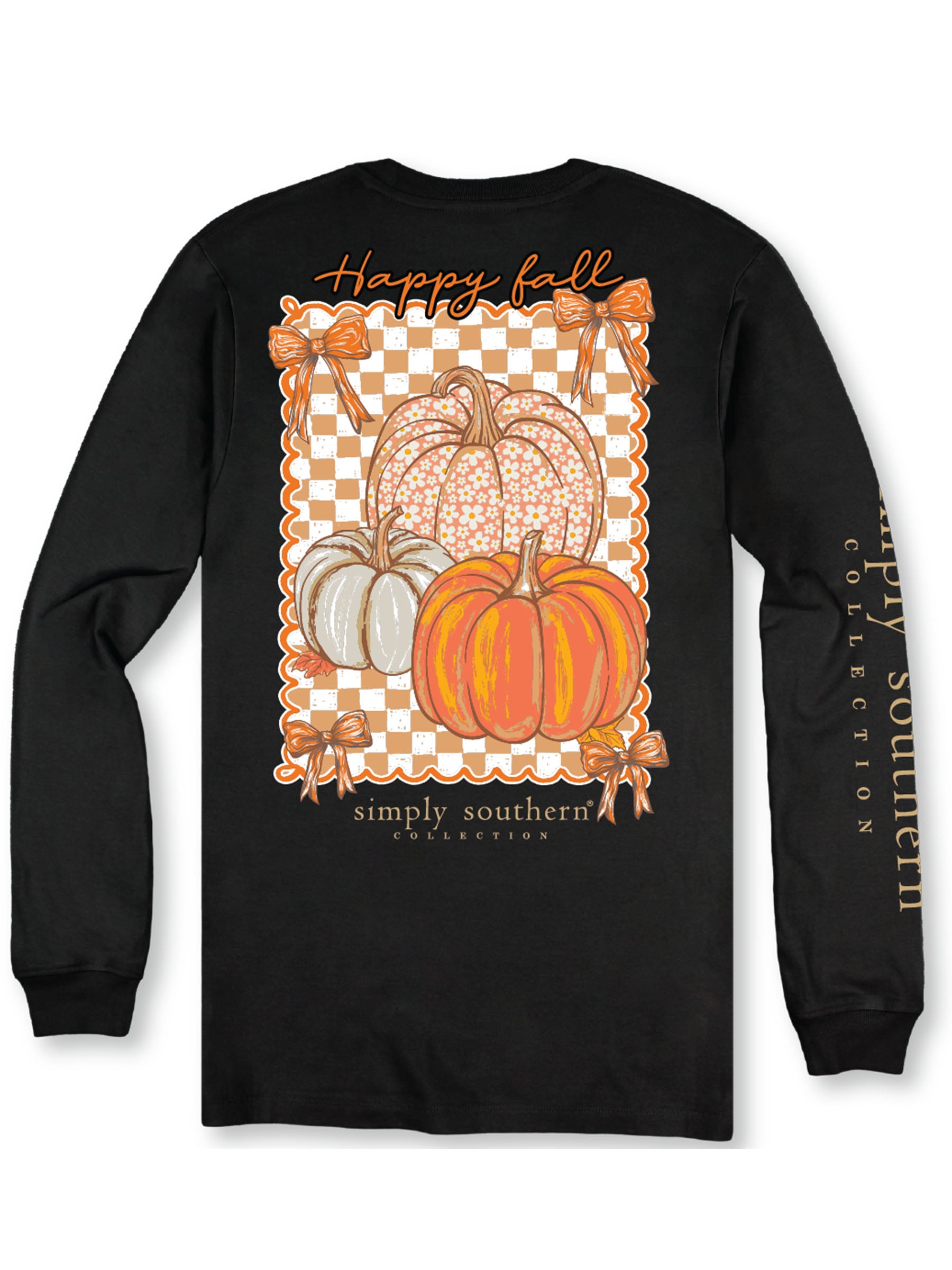 Simply Southern Happy Fall Checkered Pumpkins Long Sleeve T-Shirt