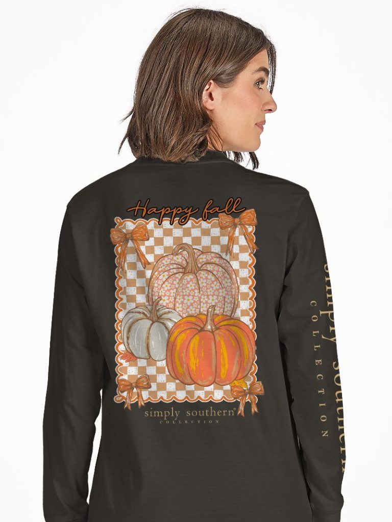 Simply Southern Happy Fall Checkered Pumpkins Long Sleeve T-Shirt