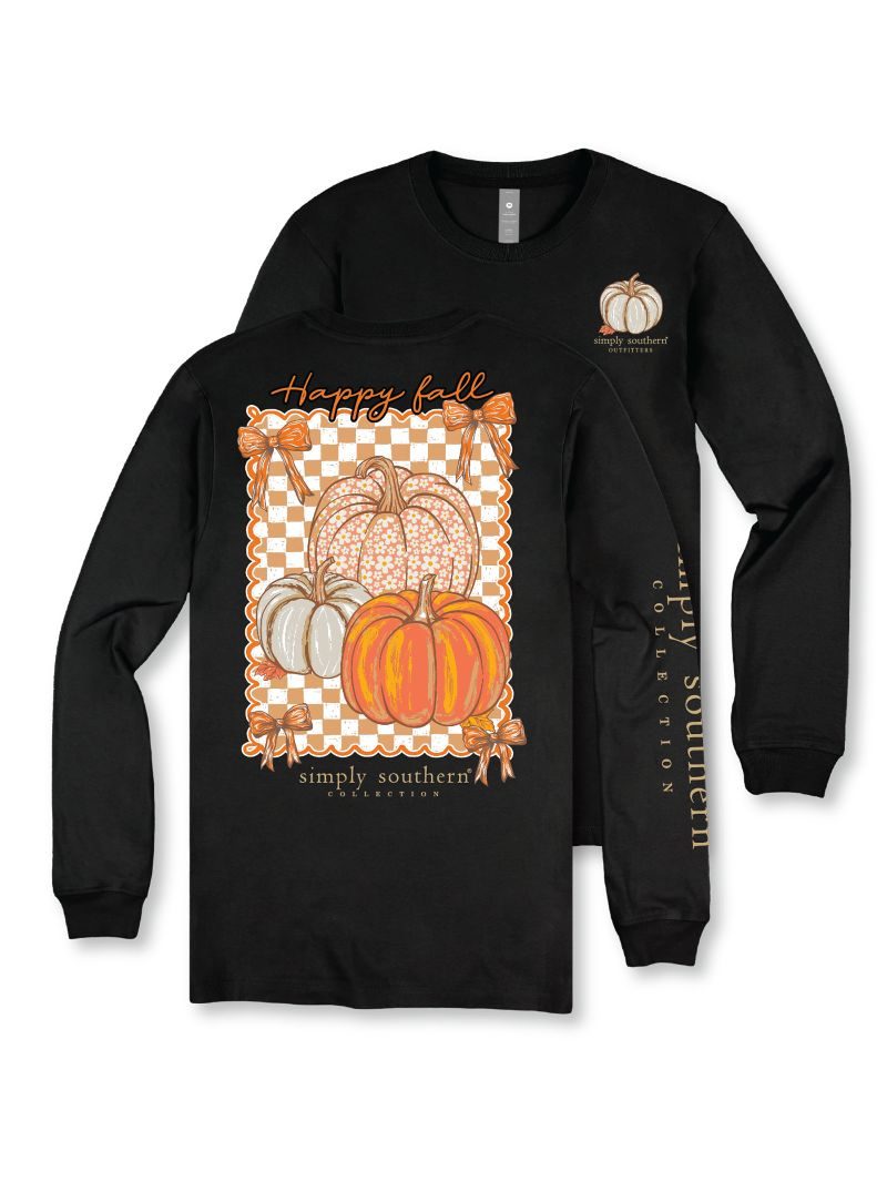 Simply Southern Happy Fall Checkered Pumpkins Long Sleeve T-Shirt
