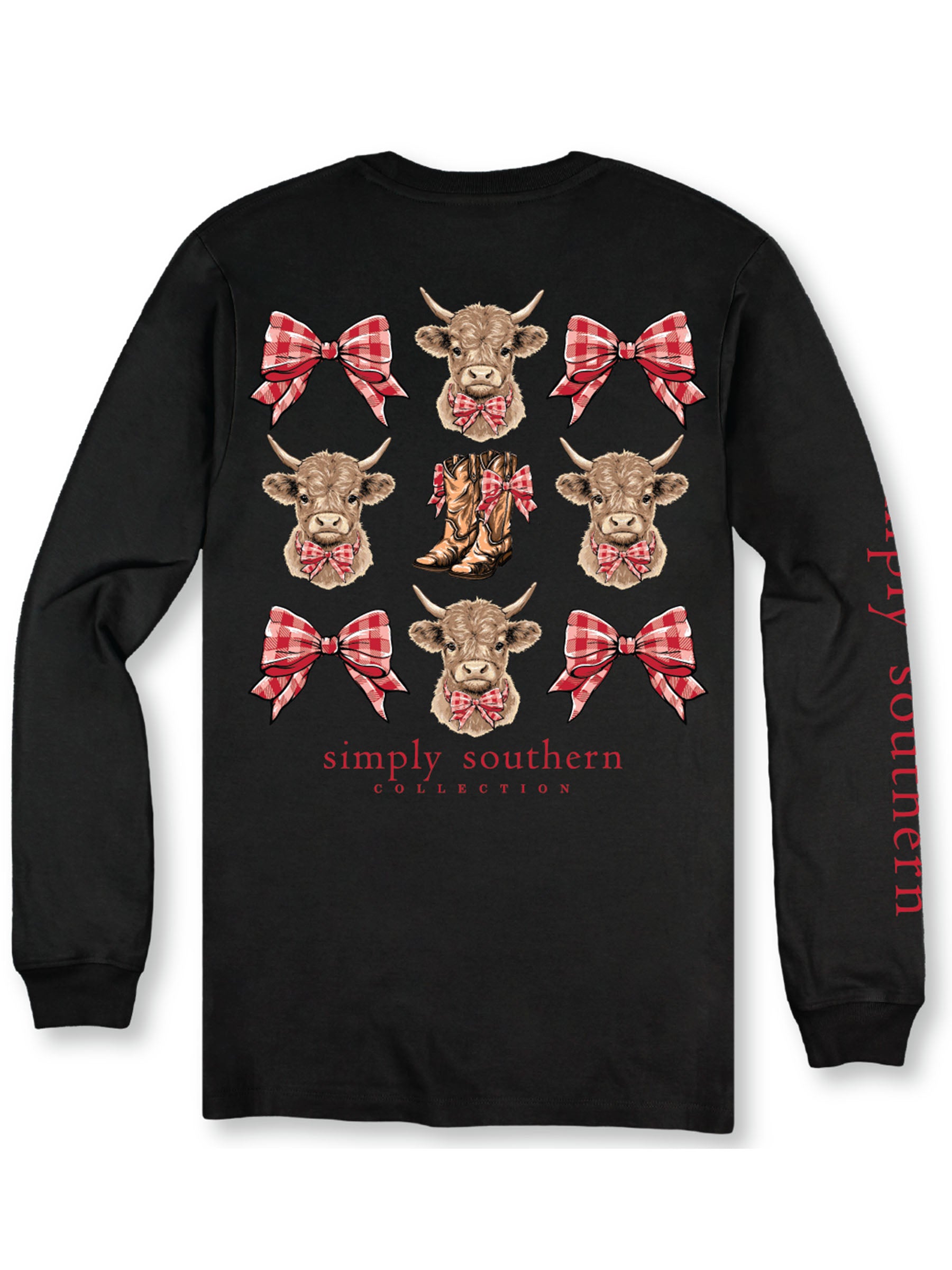 Simply Southern Bows Boots Highland Cow Long Sleeve T-Shirt