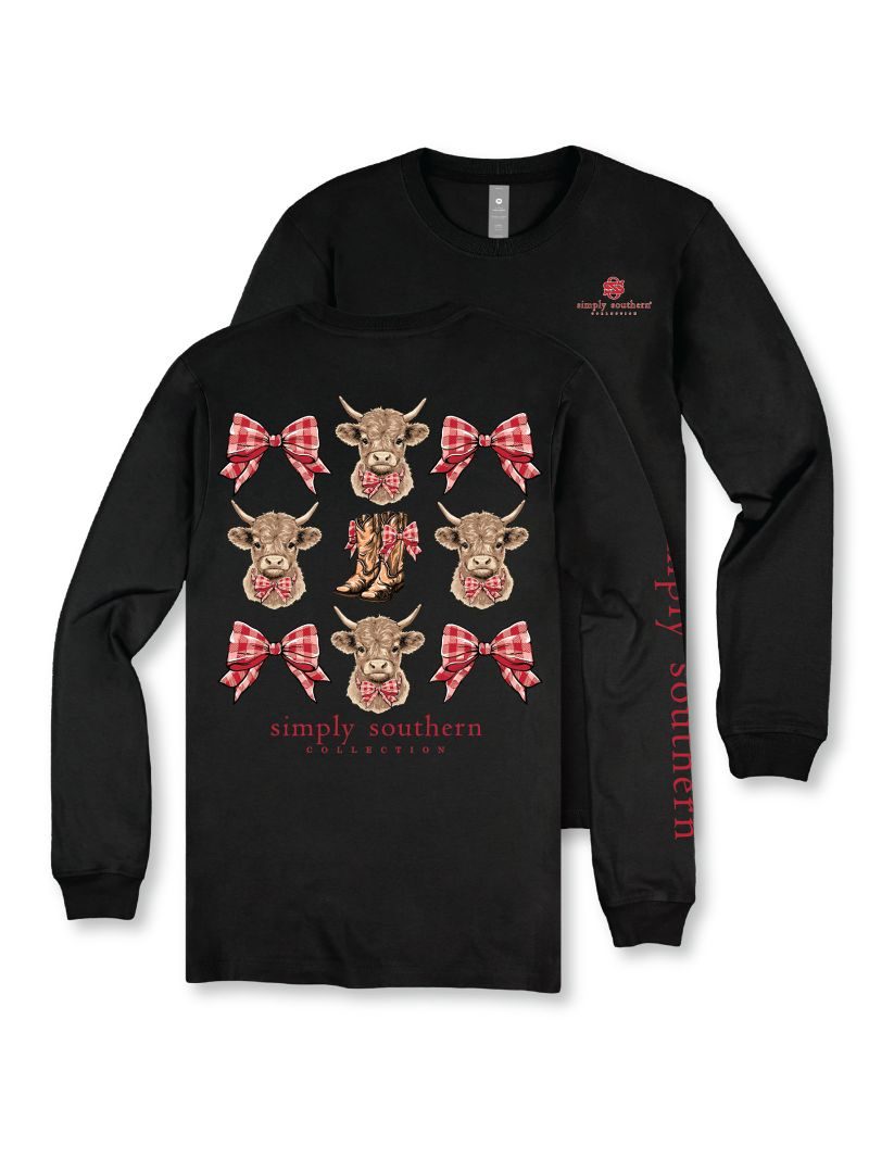 Simply Southern Bows Boots Highland Cow Long Sleeve T-Shirt