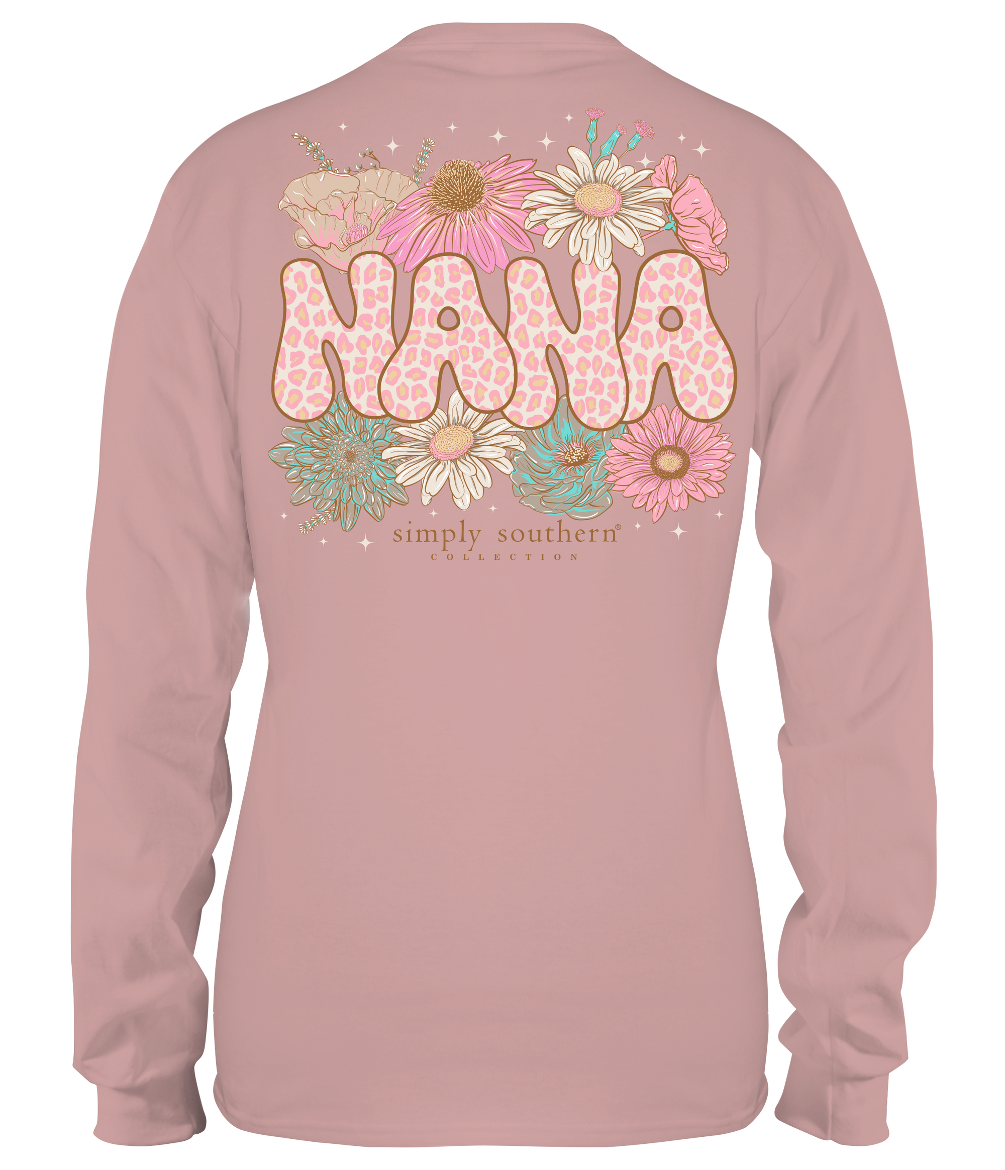 Simply Southern Leopard Nana Flowers Long Sleeve T-Shirt