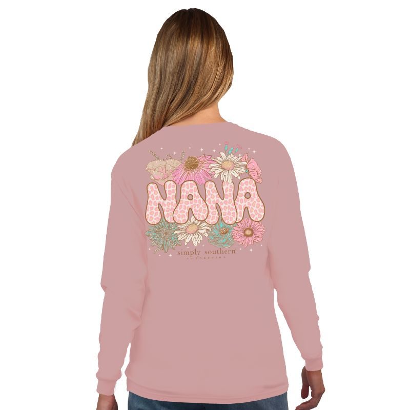 Simply Southern Leopard Nana Flowers Long Sleeve T-Shirt