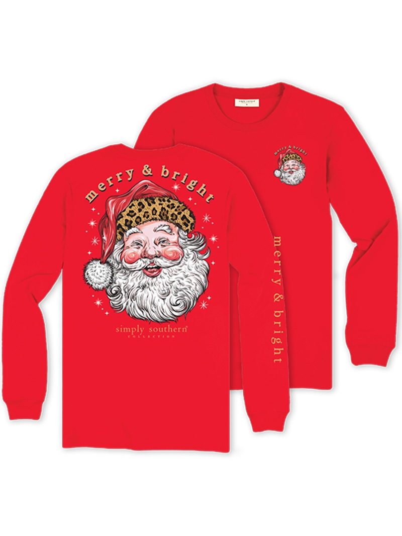 Simply Southern Leopard Santa Holiday Long Sleeve T-Shirt
