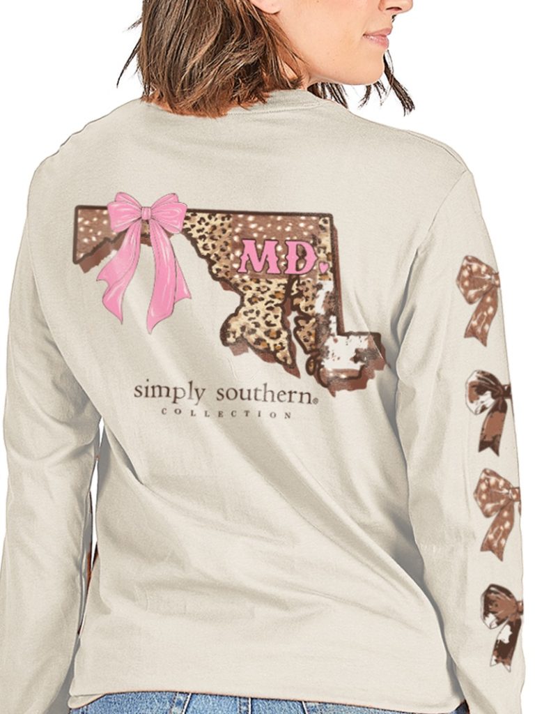 Simply Southern Maryland Cow Leopard Print Pattern Long Sleeve T-Shirt