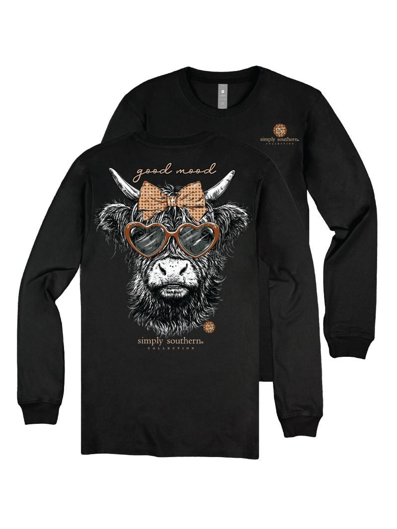 Simply Southern Good Mood Highland Cow Long Sleeve T-Shirt