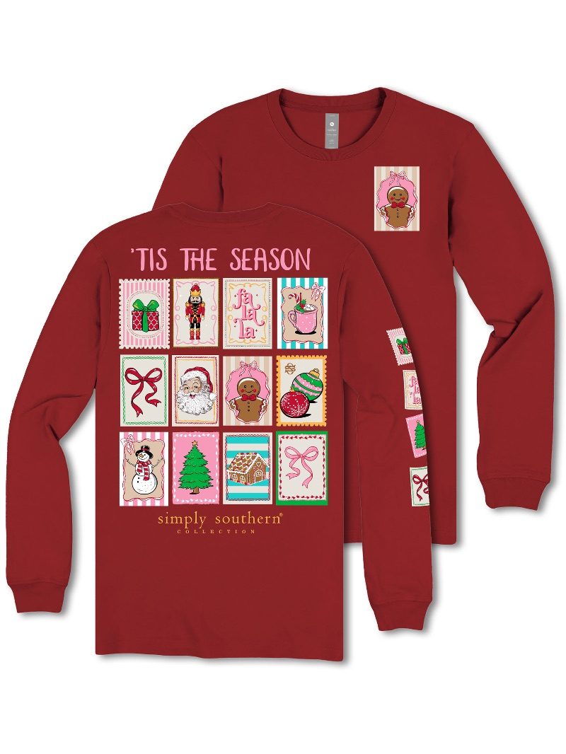 Simply Southern Christmas Stamps Holiday Long Sleeve T-Shirt