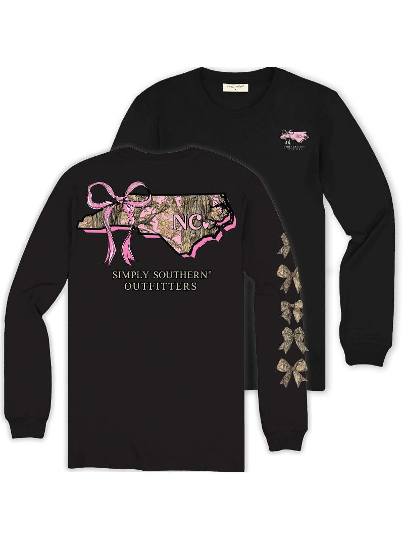 Simply Southern North Carolina Camo Bow Long Sleeve T-Shirt
