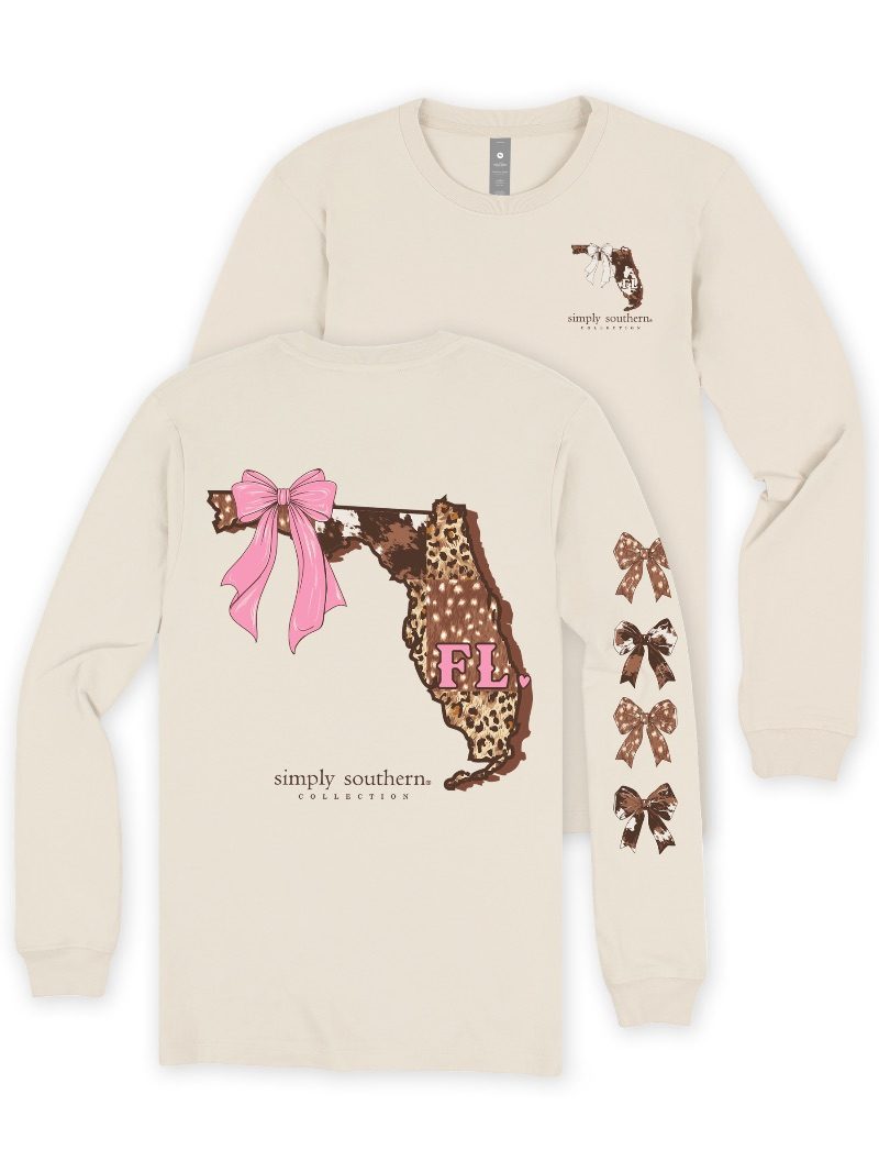 Simply Southern Florida Cow Leopard Print Pattern Long Sleeve T-Shirt