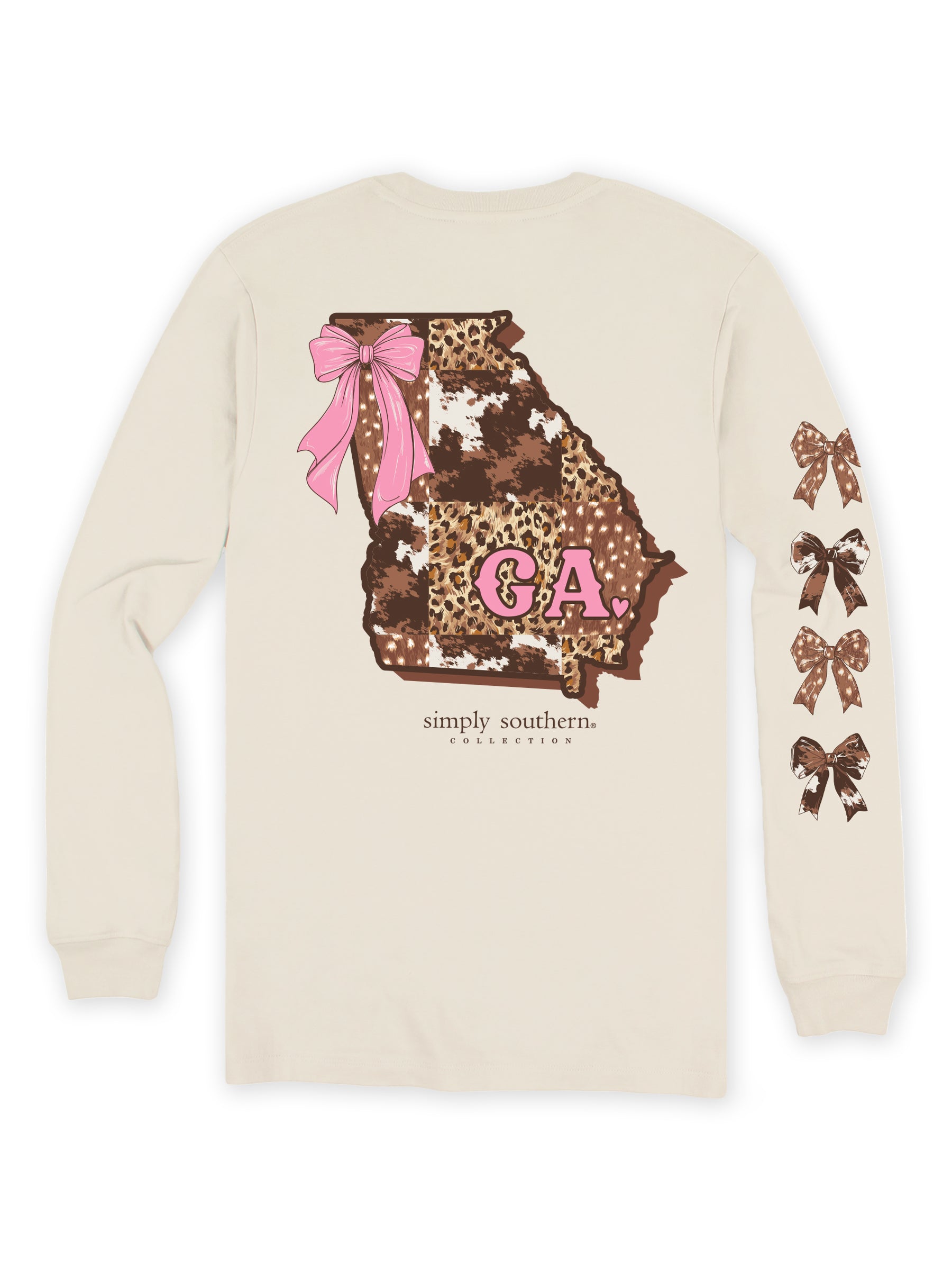 Simply Southern Georgia Cow Leopard Print Pattern Long Sleeve T-Shirt