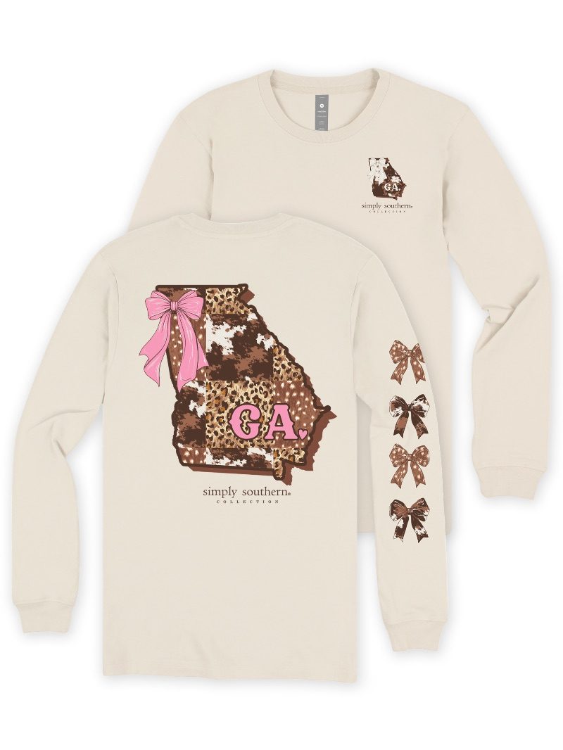 Simply Southern Georgia Cow Leopard Print Pattern Long Sleeve T-Shirt
