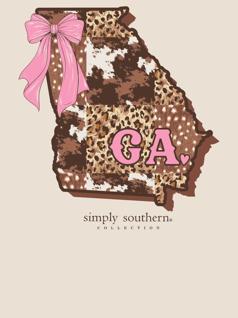 Simply Southern Georgia Cow Leopard Print Pattern Long Sleeve T-Shirt