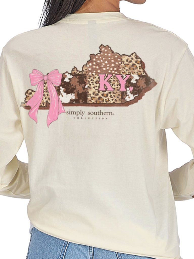 Simply Southern Kentucky Cow Leopard Print Pattern Long Sleeve T-Shirt