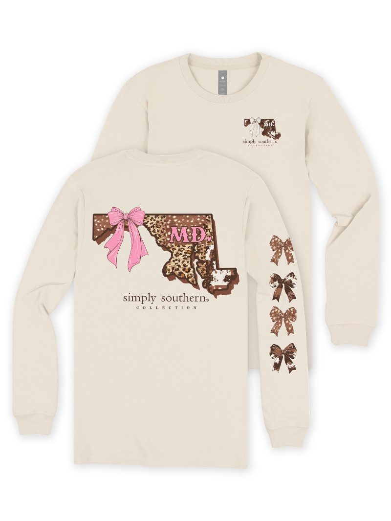 Simply Southern Maryland Cow Leopard Print Pattern Long Sleeve T-Shirt