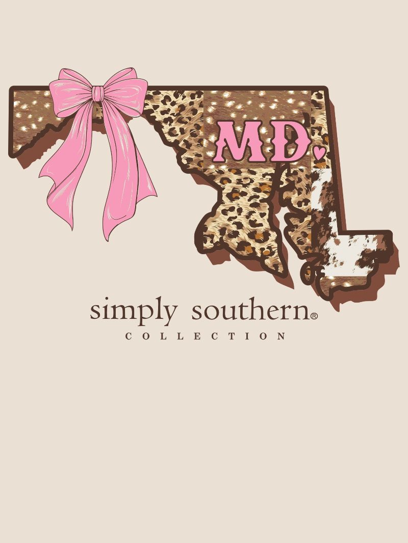 Simply Southern Maryland Cow Leopard Print Pattern Long Sleeve T-Shirt