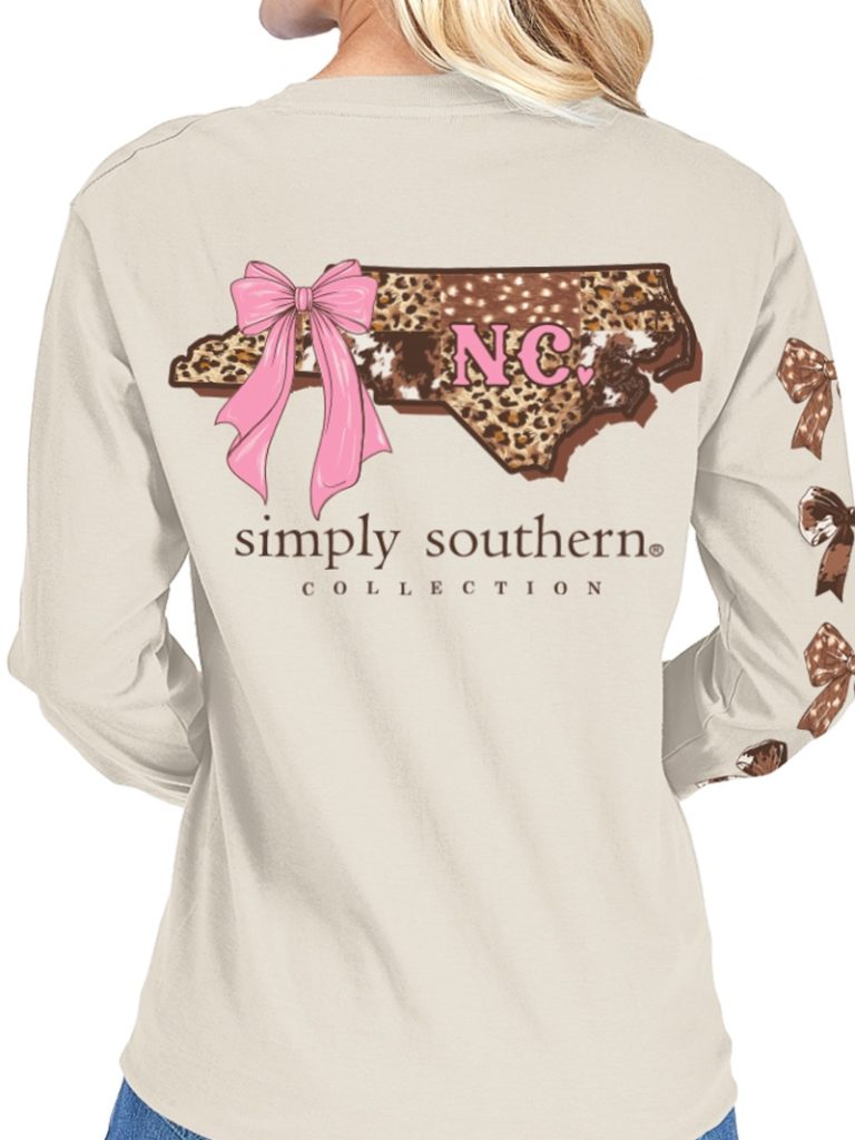 Simply Southern North Carolina Cow Leopard Print Pattern Long Sleeve T-Shirt
