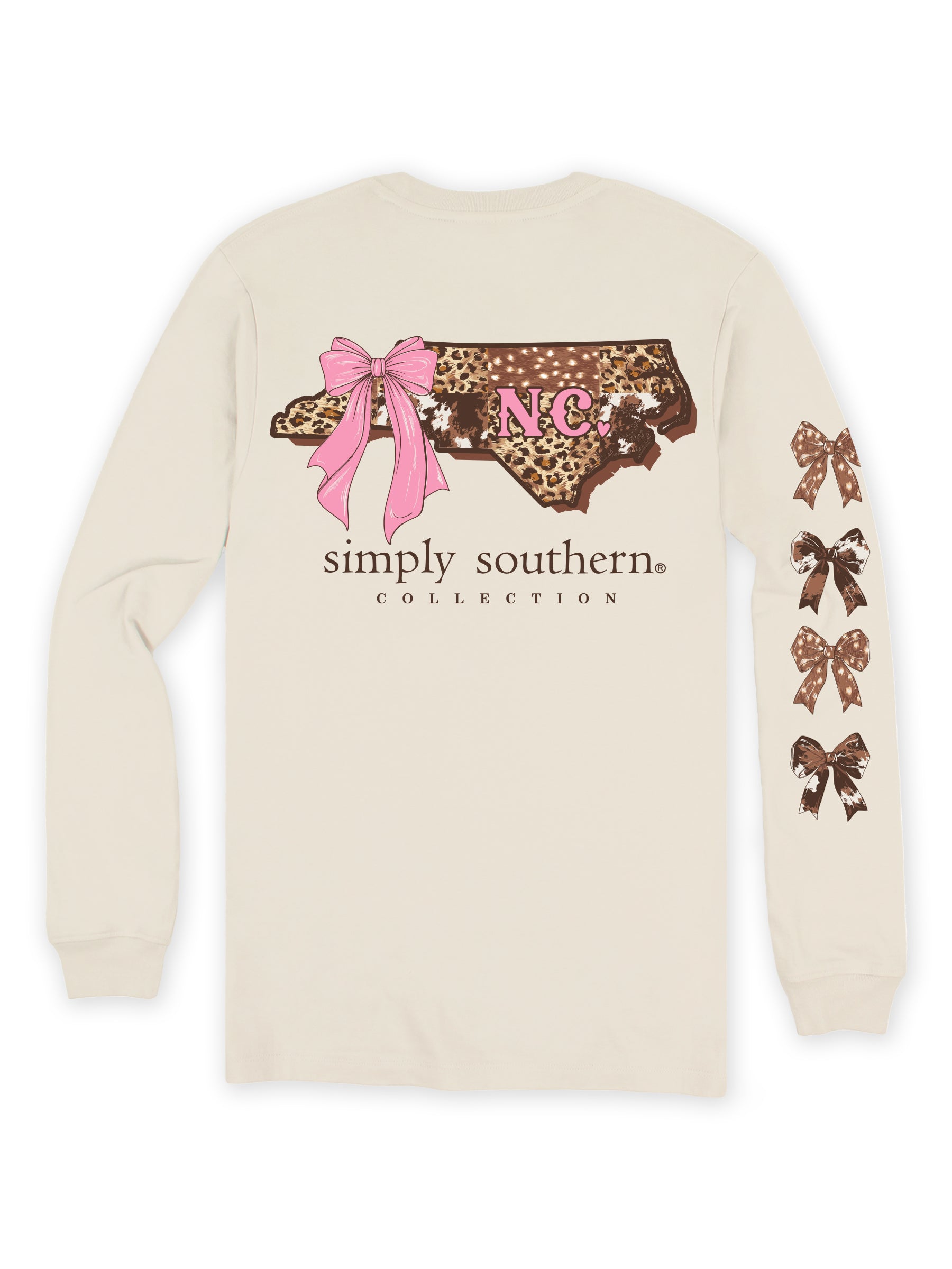 Simply Southern North Carolina Cow Leopard Print Pattern Long Sleeve T-Shirt