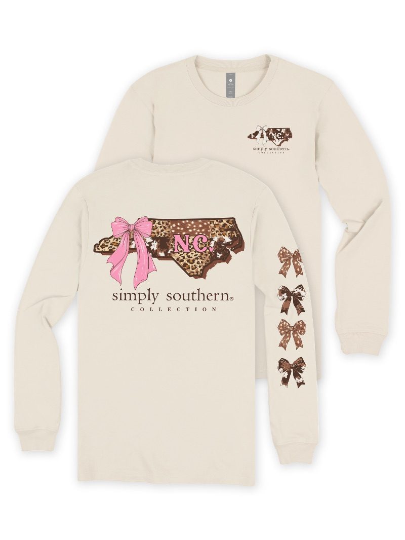 Simply Southern North Carolina Cow Leopard Print Pattern Long Sleeve T-Shirt
