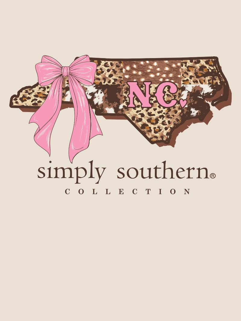 Simply Southern North Carolina Cow Leopard Print Pattern Long Sleeve T-Shirt
