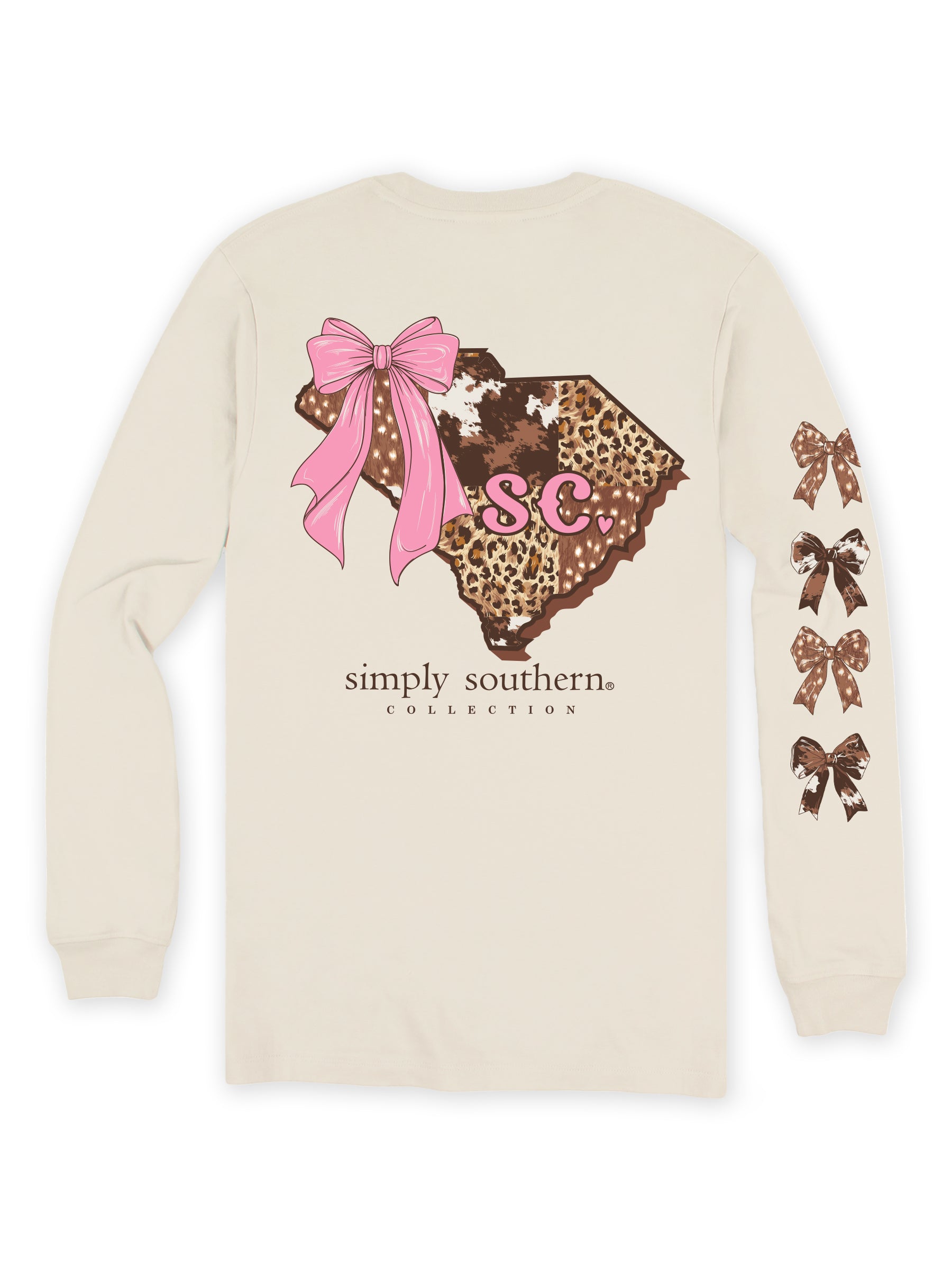 Simply Southern South Carolina Cow Leopard Print Pattern Long Sleeve T-Shirt
