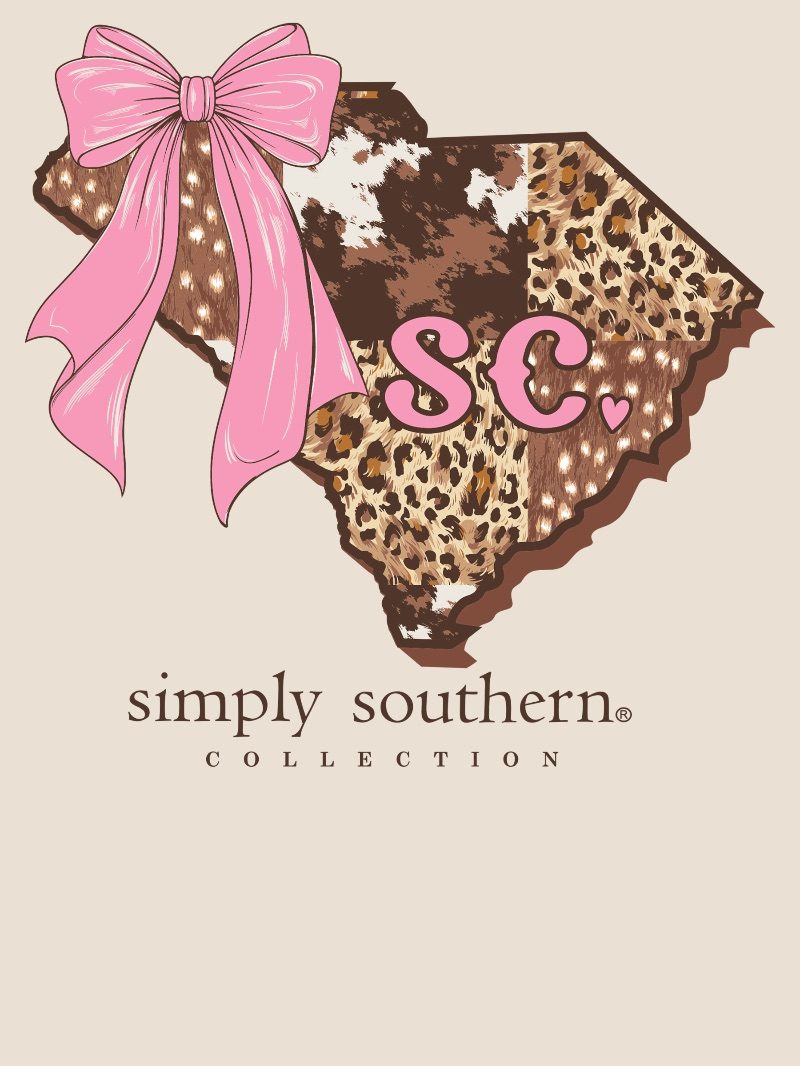 Simply Southern South Carolina Cow Leopard Print Pattern Long Sleeve T-Shirt